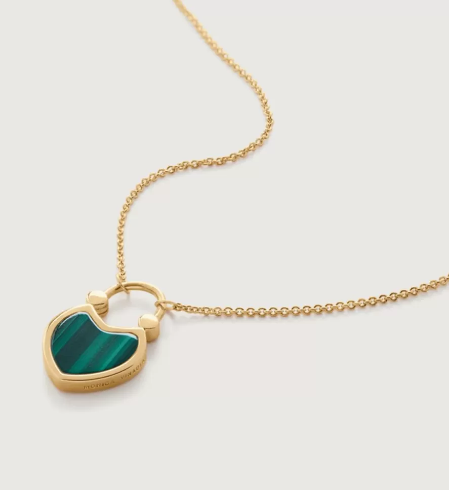 Monica Vinader Heart Necklaces | Heart Gemstone Padlock Fine Chain Necklace 41-46Cm/16-18'