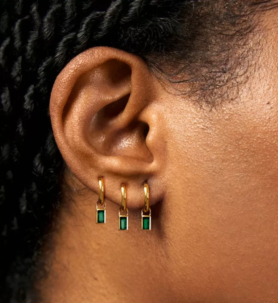 Monica Vinader Earring Charms | Siren Muse Green Onyx Baguette Mini Huggie Ear Stack