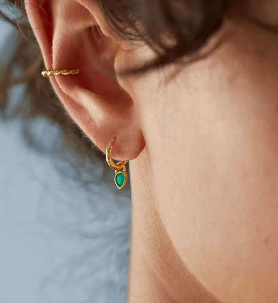 Monica Vinader Earring Charms | Siren Muse Green Onyx Teardrop Gemstone Mini Huggie Earrings