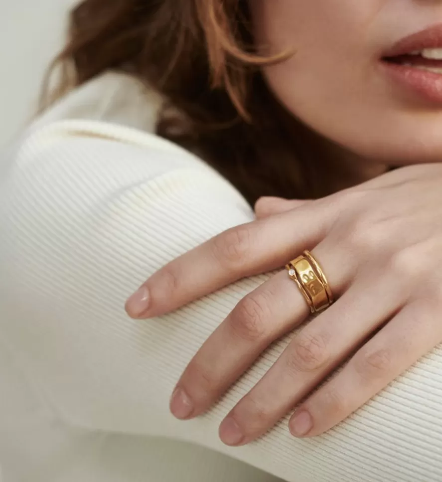 Monica Vinader Chunky Rings | Siren Muse, Mini Diamond And Hammered Ring Stack