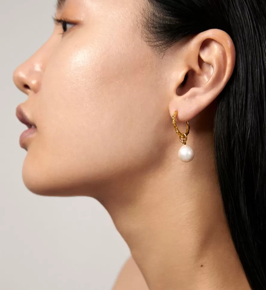 Monica Vinader Drop Earrings | Siren Muse Pearl Ripple Small Hoop Earrings